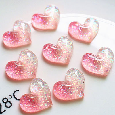 Colorful Pink Flatback Mini Glitter Resin Heart for Craft Kids Gift