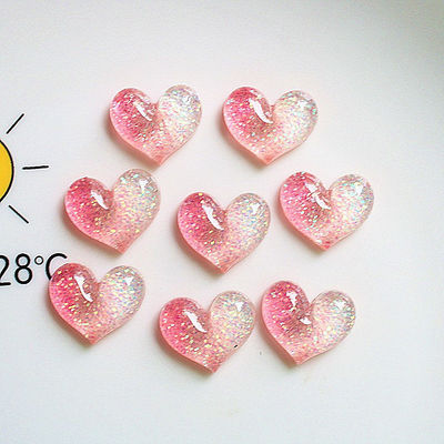 Colorful Pink Flatback Mini Glitter Resin Heart for Craft Kids Gift