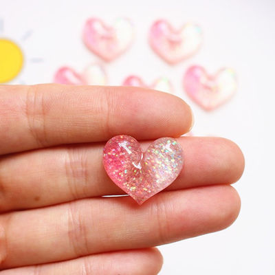 Colorful Pink Flatback Mini Glitter Resin Heart for Craft Kids Gift