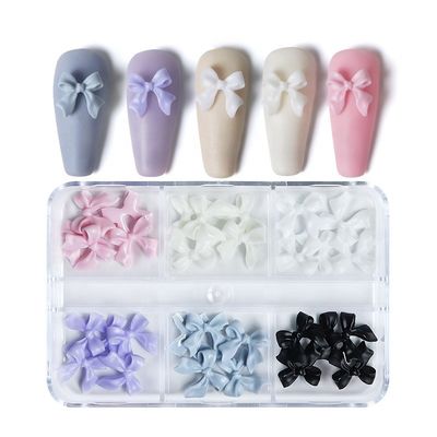 Holiday Decoration 30 Boxed Resin Bow Nail Art Accessories with Black Ribbon Printed Japanese and Korean Nail Art Stickers