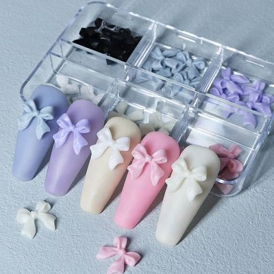 Holiday Decoration 30 Boxed Resin Bow Nail Art Accessories with Black Ribbon Printed Japanese and Korean Nail Art Stickers