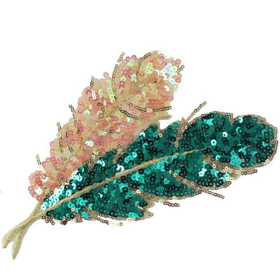 OEM/ODM Yes.We Provide OEM White and Green Sequins Feathers Fully Sequined Applique Patch DIY Craft Essential