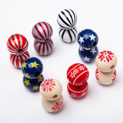 Wood Bead Bandage Dress featuring Hole Shape Christmas Snow Star Stripe 16MM Wood Beads for Back to School