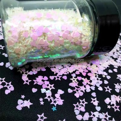 Customized Color Bulk Pink Heart Open Star Shapes 2oz or 1kg Bag Packing Polyester Chunky Shaped Mixes Glitter Nails Easter Occasion