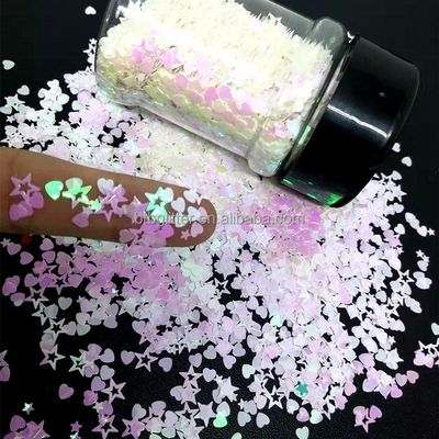 Customized Color Bulk Pink Heart Open Star Shapes 2oz or 1kg Bag Packing Polyester Chunky Shaped Mixes Glitter Nails Easter Occasion