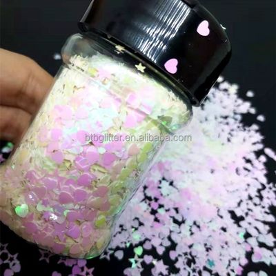 Customized Color Bulk Pink Heart Open Star Shapes 2oz or 1kg Bag Packing Polyester Chunky Shaped Mixes Glitter Nails Easter Occasion