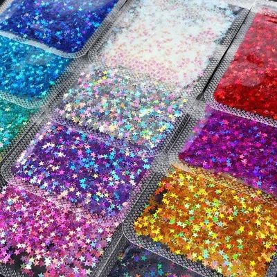 3mm Holographic Silver Glitter Star Shaped Polyester Cosmetics Bag for Colourful Toys on Graduation and Valentine's Day