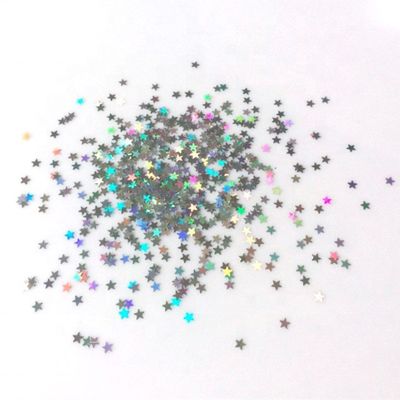3mm Holographic Silver Glitter Star Shaped Polyester Cosmetics Bag for Colourful Toys on Graduation and Valentine's Day