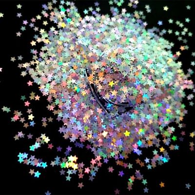 3mm Holographic Silver Glitter Star Shaped Polyester Cosmetics Bag for Colourful Toys on Graduation and Valentine's Day