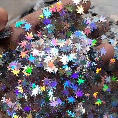 OEM Stock Polyester Holographic Silver Marahuana Leaf Glitter Shapes Party Shapes Advantage Stock OEM Advantage Party