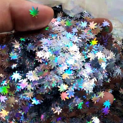 OEM Stock Polyester Holographic Silver Marahuana Leaf Glitter Shapes Party Shapes Advantage Stock OEM Advantage Party