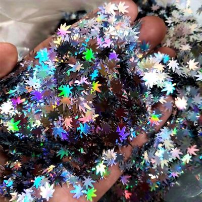 OEM Stock Polyester Holographic Silver Marahuana Leaf Glitter Shapes Party Shapes Advantage Stock OEM Advantage Party