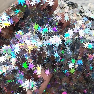 OEM Stock Polyester Holographic Silver Marahuana Leaf Glitter Shapes Party Shapes Advantage Stock OEM Advantage Party
