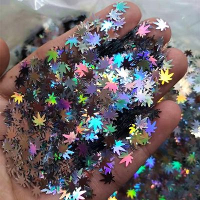 OEM Stock Polyester Holographic Silver Marahuana Leaf Glitter Shapes Party Shapes Advantage Stock OEM Advantage Party