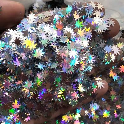 OEM Stock Polyester Holographic Silver Marahuana Leaf Glitter Shapes Party Shapes Advantage Stock OEM Advantage Party
